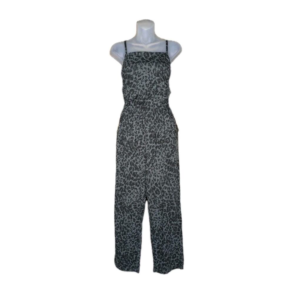 OLD NAVY Grey Black Leopard Sleeveless Cropped Cami Jumpsuit Women's Medium
